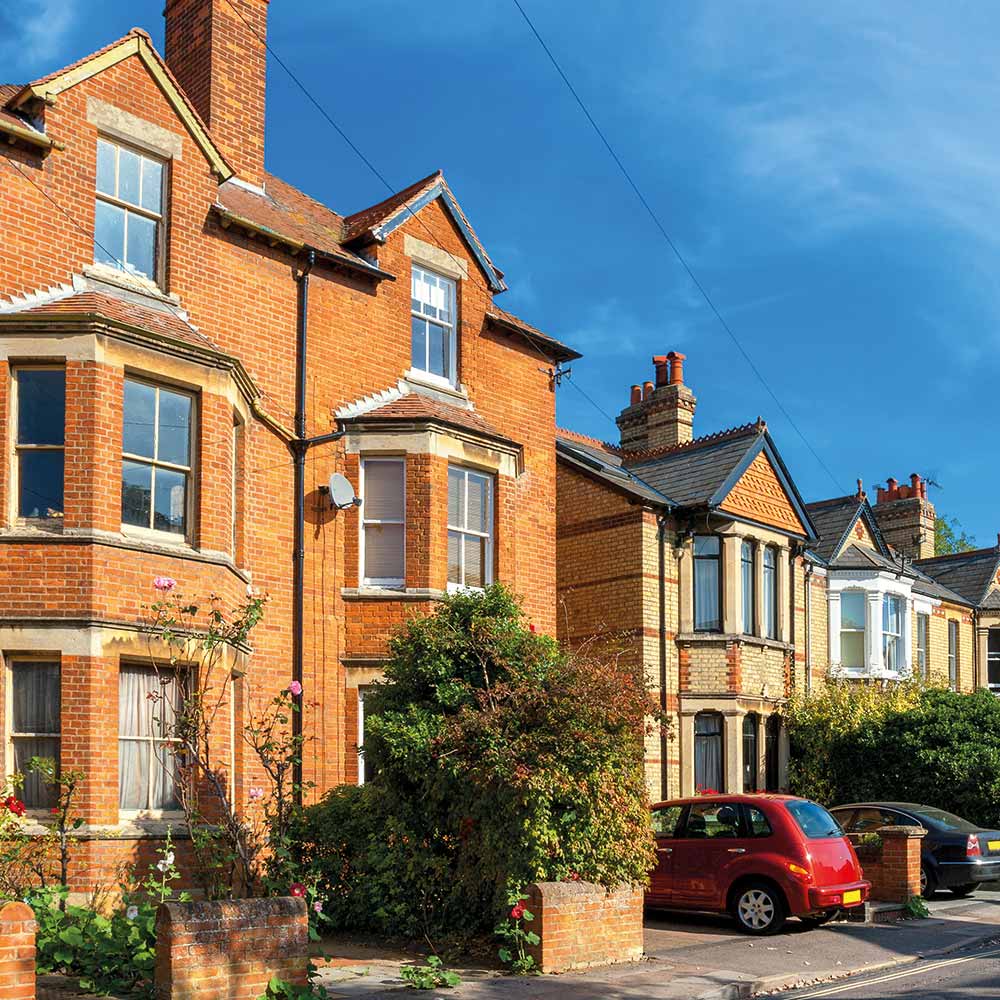 Exteriors of a row of houses