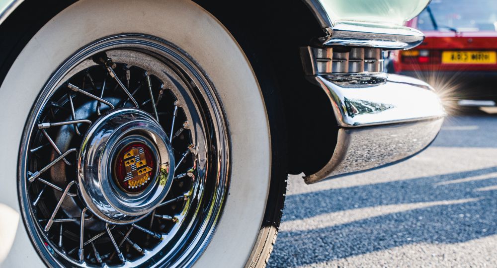 Close-up of the wheel of an American car