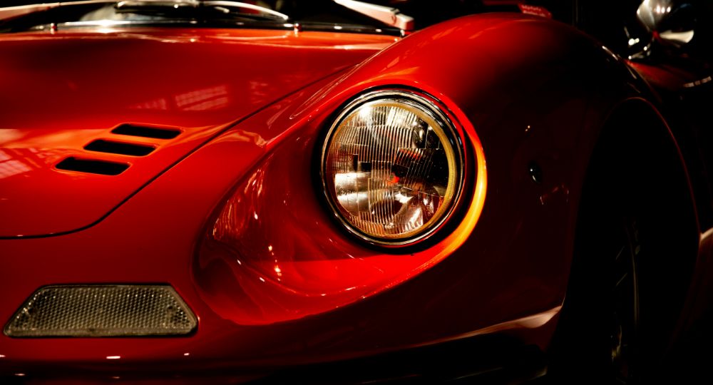 Classic red Ferrari headlight