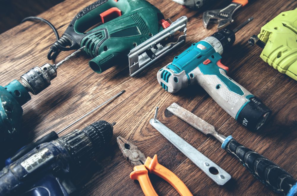 variety of tools arranged on a table