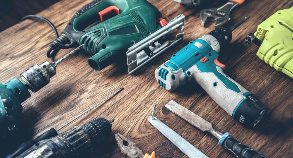 variety of tools arranged on a table