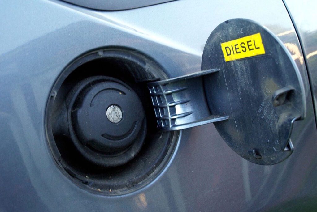 Diesel fuel point on a car