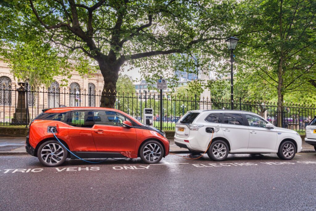 Electric cars in the UK plugged in at public charge points