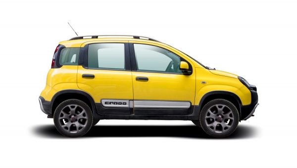 Yellow Fiat Panda Cross on white background