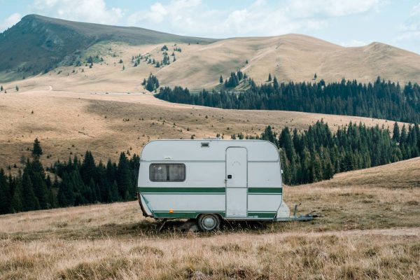 Trailer with beautiful scenery behind