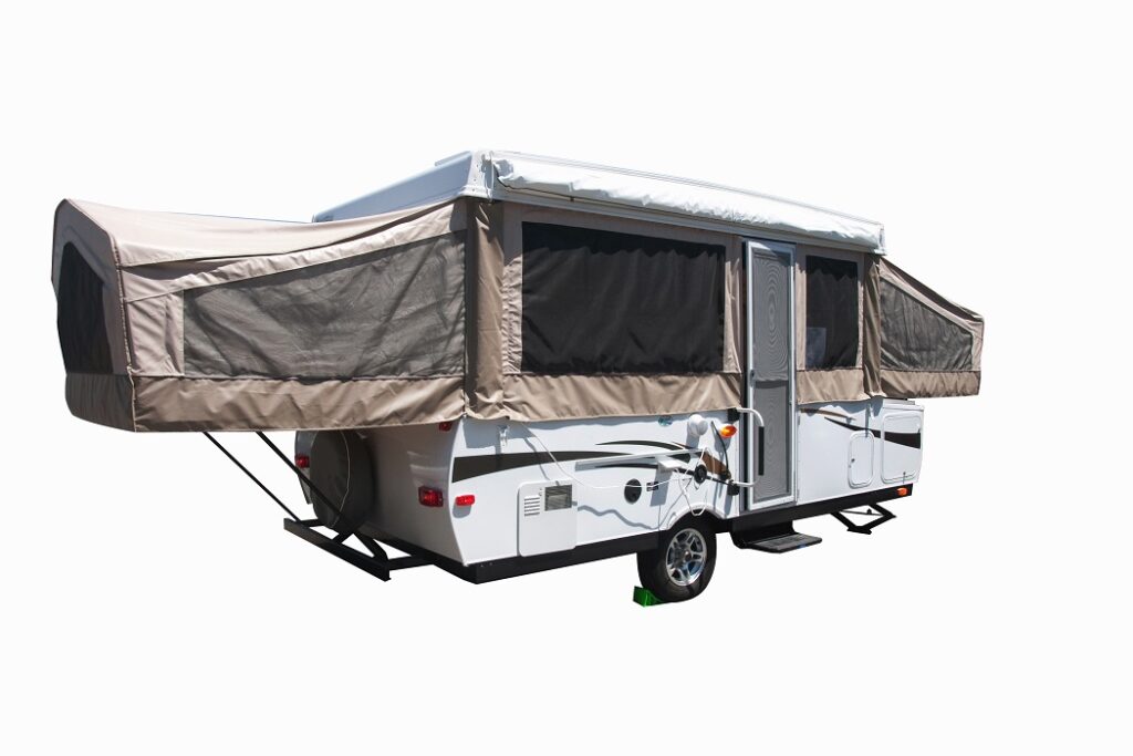 Camping trailer on white background