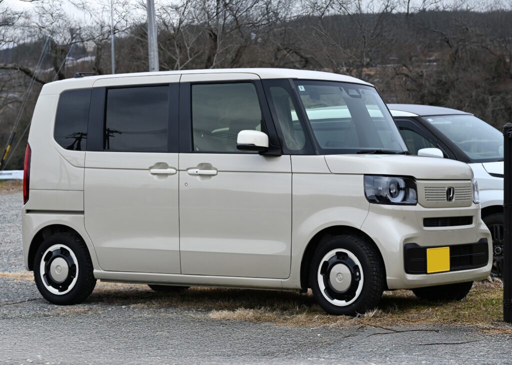 beige Honda N box parked in a carpark