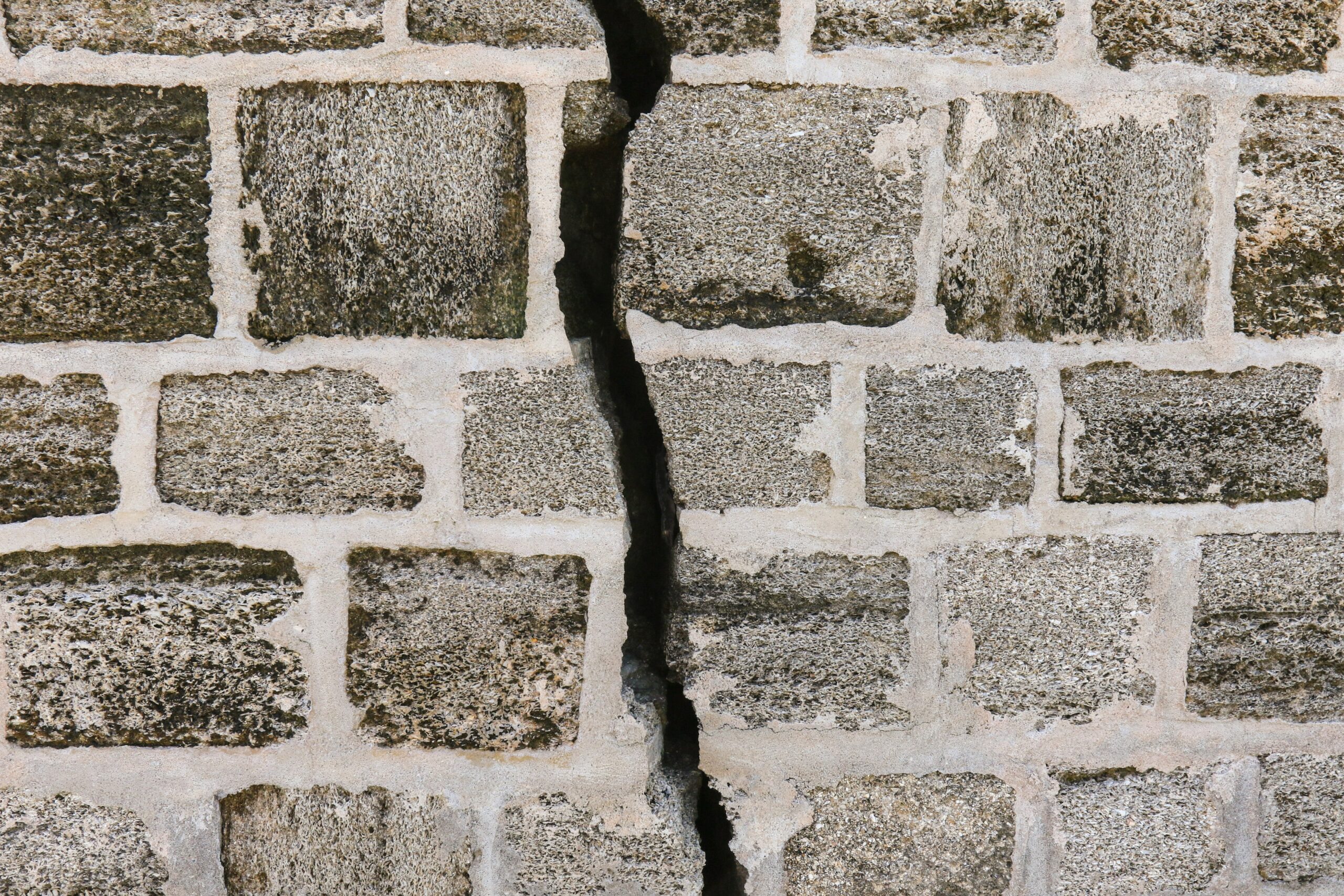 Cracks in brickwork caused by subsidence or structural damage