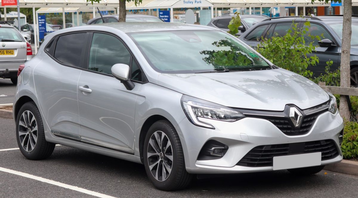 Silver Renault Clio parked in an outside car park