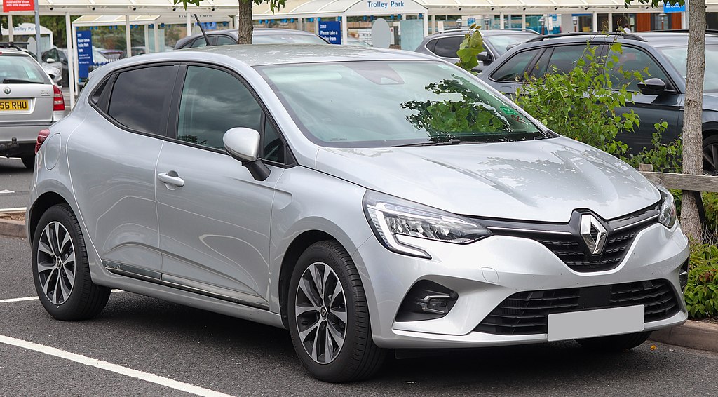 Silver Renault Clio parked in supermarket car park